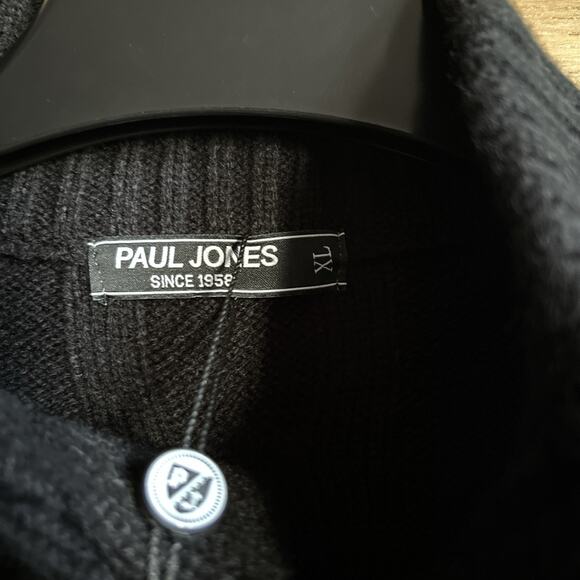 NWT Paul Jones Men’s Sz XL Cable Knit Cardigan Sweater Black Stand Collar - Picture 4 of 6
